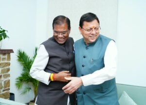 मुख्यमंत्री धामी से सांसद फग्गन सिंह कुलस्ते ने की शिष्टाचार भेंट